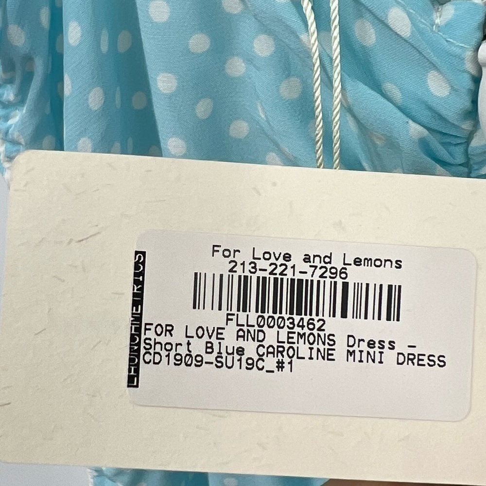 For Love & Lemons Caroline Mini Midi Light Blue Polka Dot Dress New With Tags - Picture 14 of 14